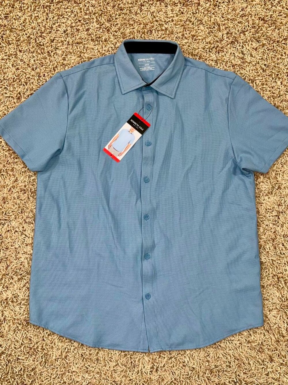 Kenneth Cole Men's Short Sleeve Woven Button Shirt Blue, Size Medium (New)